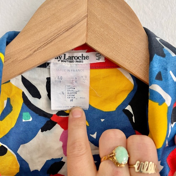 Vintage Guy LaRoche Paris Peplum Colorful Blazer Pop Art Graffiti 80s 90s Top - Picture 11 of 11